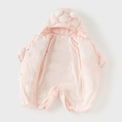 Dave&Bella Baby Girls Winter Cute Pink-print Long-sleeved Cozy Hooded Down Rompers