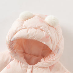 Dave&Bella Baby Girls Winter Cute Pink-print Long-sleeved Cozy Hooded Down Rompers