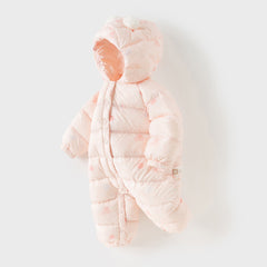 Dave&Bella Baby Girls Winter Cute Pink-print Long-sleeved Cozy Hooded Down Rompers
