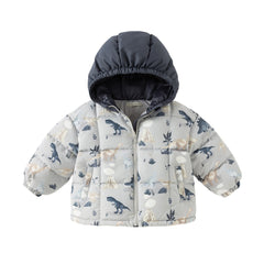 Dave&Bella Toddler Boys Winter Print Grey Windproof Hooded Warm Down Coats