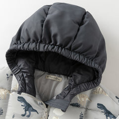 Dave&Bella Toddler Boys Winter Print Grey Windproof Hooded Warm Down Coats