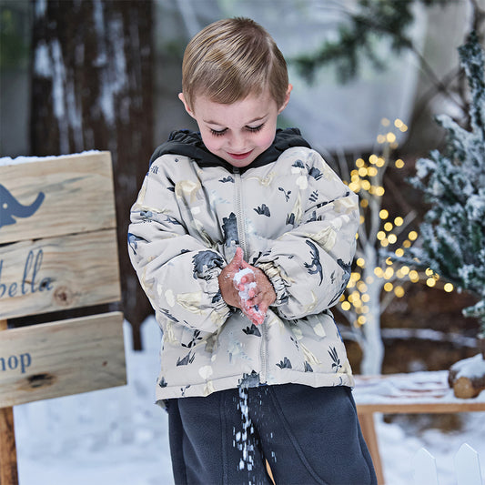 Dave&Bella Toddler Boys Winter Print Grey Windproof Hooded Warm Down Coats