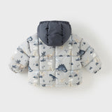 Dave&Bella Toddler Boys Winter Print Grey Windproof Hooded Warm Down Coats