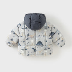 Dave&Bella Toddler Boys Winter Print Grey Windproof Hooded Warm Down Coats