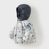 Dave&Bella Toddler Boys Winter Print Grey Windproof Hooded Warm Down Coats