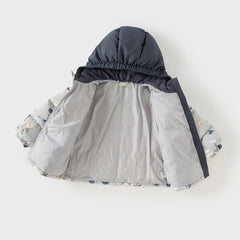 Dave&Bella Toddler Boys Winter Print Grey Windproof Hooded Warm Down Coats