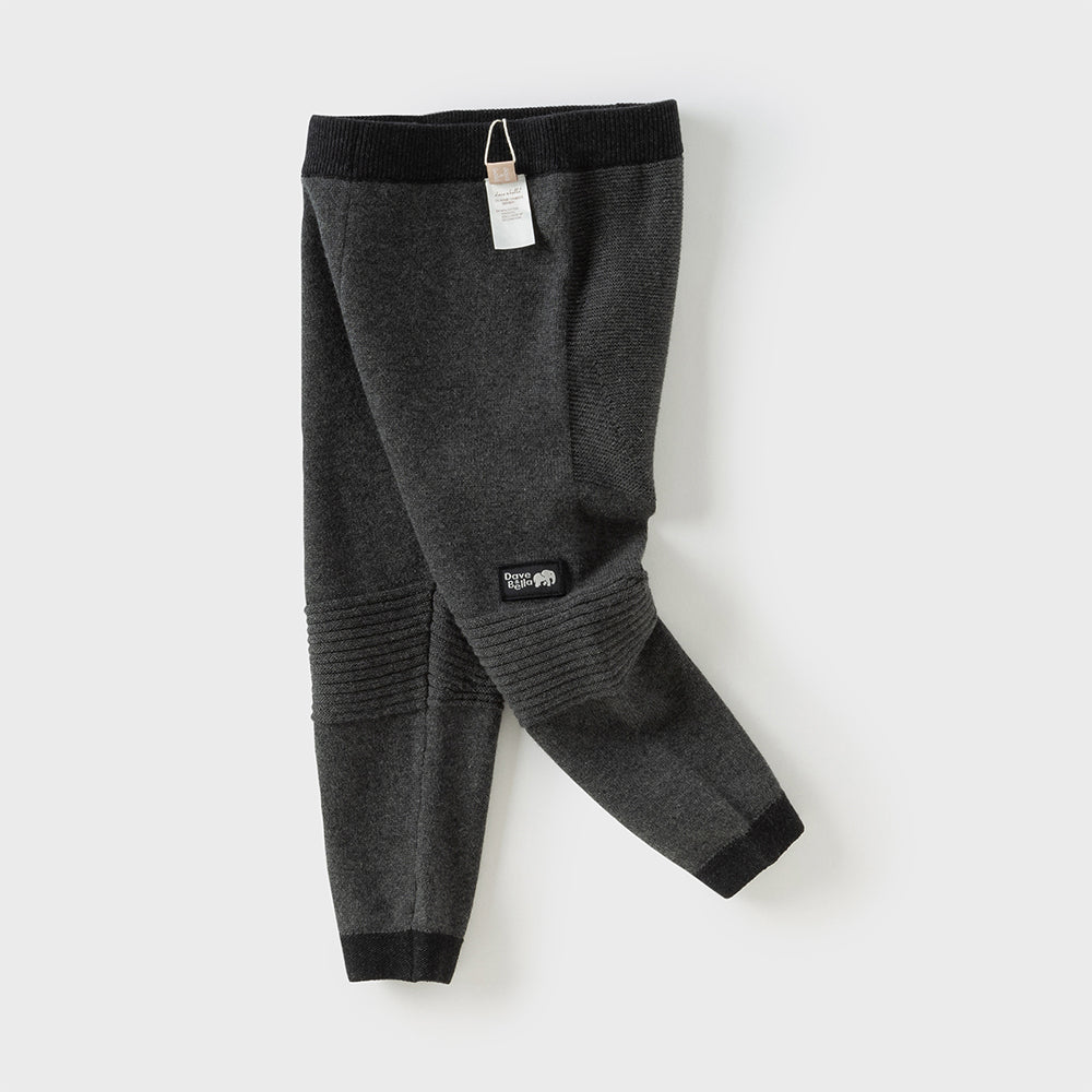 Dave&Bella Toddler Boys Dark Grey Cotton Soft Drawstring Woolen Pants