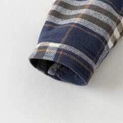 Dave&Bella Toddler Boys Autumn Navy Blue Plaid Hooded Padded Coats