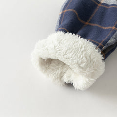 Dave&Bella Toddler Boys Autumn Navy Blue Plaid Hooded Padded Coats
