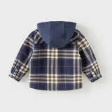 Dave&Bella Toddler Boys Navy Blue Plaid Hooded Padded Coats
