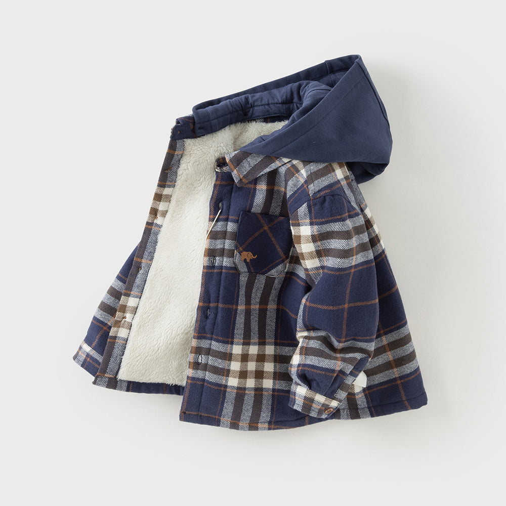 Dave&Bella Toddler Boys Navy Blue Plaid Hooded Padded Coats