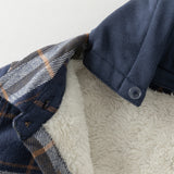 Dave&Bella Toddler Boys Navy Blue Plaid Hooded Padded Coats
