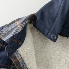 Dave&Bella Toddler Boys Autumn Navy Blue Plaid Hooded Padded Coats