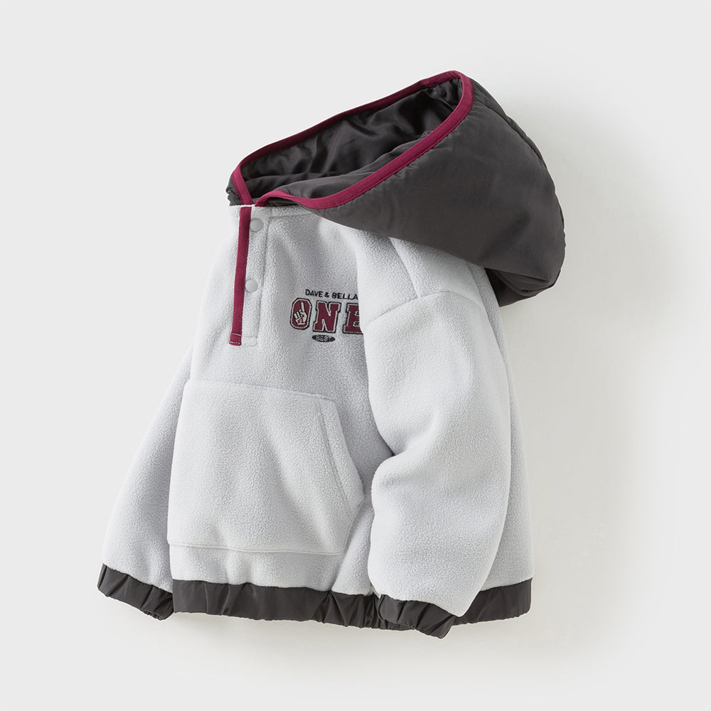 Dave&Bella Toddler Boys Grey Long Sleeve Warm Padded Hooded Sweatshirts Tops