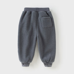 Dave&Bella Toddler Boys Winter Smoky Blue Outdoor Drawstring Soft Fleece Pants