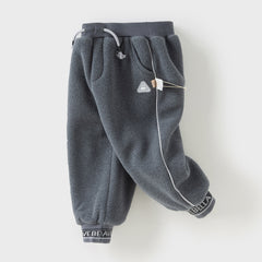 Dave&Bella Toddler Boys Winter Smoky Blue Outdoor Drawstring Soft Fleece Pants