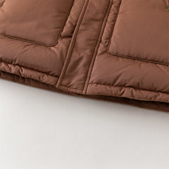 Dave&Bella Kids Boys Winter Casual Brown Long-length Fur-trimmed Warm Down Coats