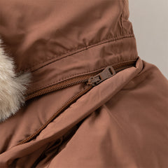 Dave&Bella Kids Boys Winter Casual Brown Long-length Fur-trimmed Warm Down Coats