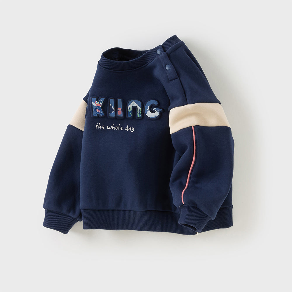 Dave&Bella Toddler Boys Playful Starry Blue Plush-lined Sweatshirts Tops