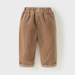Dave&Bella Toddler Boys Winter Brown Loose Straight Leg Plush-lined Pants