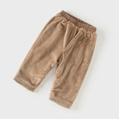 Dave&Bella Toddler Boys Winter Brown Loose Straight Leg Plush-lined Pants