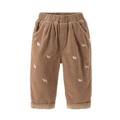 Dave&Bella Toddler Boys Winter Brown Loose Straight Leg Plush-lined Pants