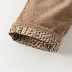 Dave&Bella Toddler Boys Winter Brown Loose Straight Leg Plush-lined Pants
