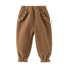 Dave&Bella Toddler Girls Winter Casual Plush-lined Knit Drawstring Pants