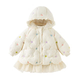 Dave&Bella Toddler Girls Winter Beige Outwear Mid-length Mesh Dress-style Down Coats