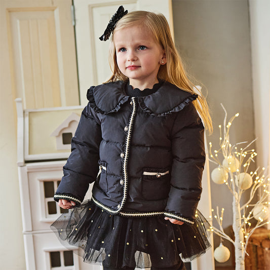 Dave&Bella Kids Girls Winter Elegant Black Outwear Windproof White Duck Down Coats