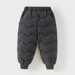 Dave&Bella Toddler Boys Winter Versatile Grey Adjustable-waistband Loose Down Pants