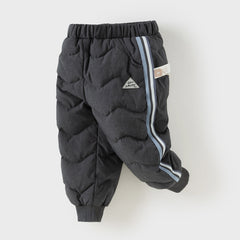 Dave&Bella Toddler Boys Winter Versatile Grey Adjustable-waistband Loose Down Pants
