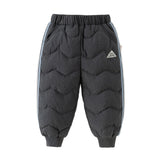 Dave&Bella Toddler Boys Winter Versatile Grey Adjustable-waistband Loose Down Pants