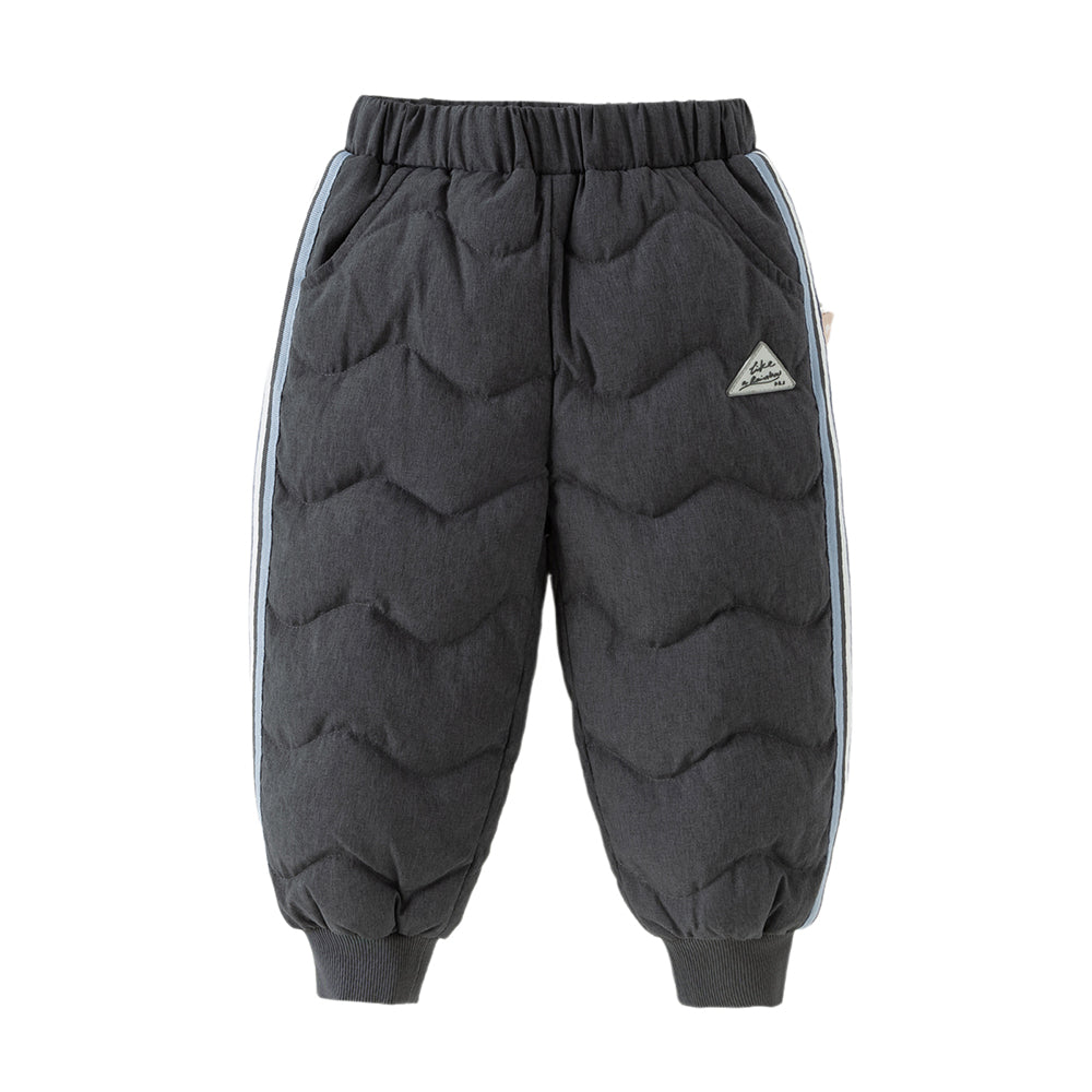 Dave&Bella Toddler Boys Winter Versatile Grey Adjustable-waistband Loose Down Pants