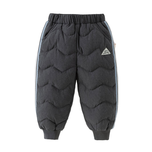 Dave&Bella Toddler Boys Winter Versatile Grey Adjustable-waistband Loose Down Pants
