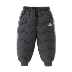 Dave&Bella Toddler Boys Winter Versatile Grey Adjustable-waistband Loose Down Pants