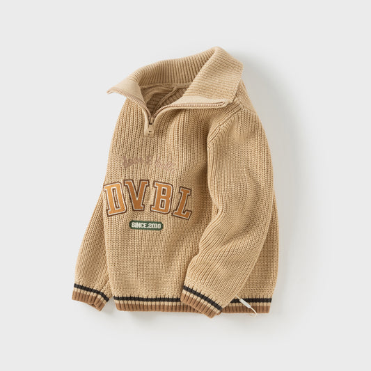 Dave&Bella Toddler Boys Autumn Cotton Apricot Polo Knit Pullover Sweater Tops