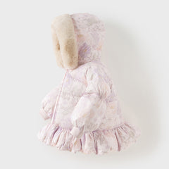 Dave&Bella Toddler Girls Winter Cute Purple Floral-print Windproof Fur-trimed Down Coats
