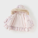 Dave&Bella Toddler Girls Winter Cute Purple Floral-print Windproof Fur-trim Down Coats