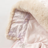 Dave&Bella Toddler Girls Winter Cute Purple Floral-print Windproof Fur-trim Down Coats