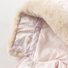 Dave&Bella Toddler Girls Winter Cute Purple Floral-print Windproof Fur-trimed Down Coats