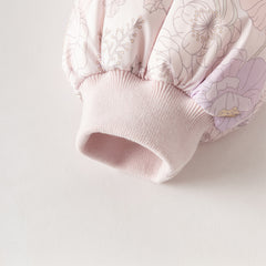 Dave&Bella Toddler Girls Winter Cute Purple Floral-print Windproof Fur-trimed Down Coats