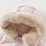 Dave&Bella Toddler Girls Winter Cute Purple Floral-print Windproof Fur-trim Down Coats