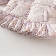 Dave&Bella Toddler Girls Winter Cute Purple Floral-print Windproof Fur-trimed Down Coats