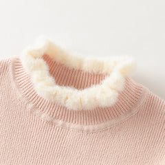 Dave&Bella Kids Girls Winter Elegant Plush Turtle Beige/Grey Pink Pullover Sweaters Tops