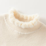 Dave&Bella Kids Girls Elegant Plush Turtle Beige/Grey Pink Pullover Sweaters Tops