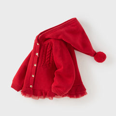 Dave&Bella Toddler Girls Festival Red Long-sleeved Hooded Warm Plush-lined Coats