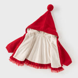 Dave&Bella Toddler Girls Festival Red Long-sleeved Hooded Warm Plush-lined Coats