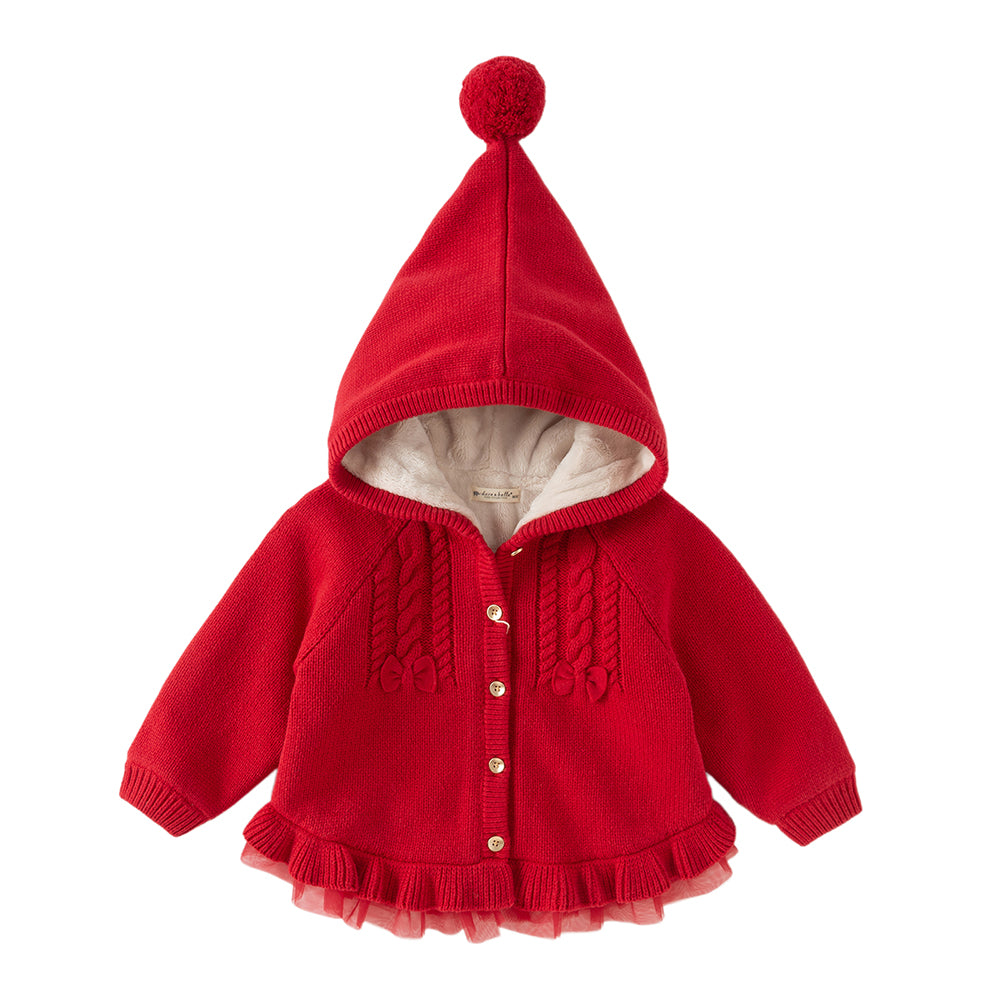 Dave&Bella Toddler Girls Festival Red Long-sleeved Hooded Warm Plush-lined Coats