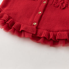 Dave&Bella Toddler Girls Festival Red Long-sleeved Hooded Warm Plush-lined Coats